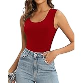 MANGOPOP Sleeveless Bodysuit For Women Scoop Neck Double Lined Tank Top Body Suit Basic Fitted Summer Going Out Tops