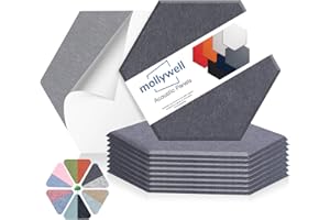 Mollywell Hexagon Acoustic Panels, High Density, Soundproofing, Decorative Noise Reduction Felt Wall Tiles for Ceilings, Home Office & Gaming Room (Moon Gray), 14x12x0.4 Inch