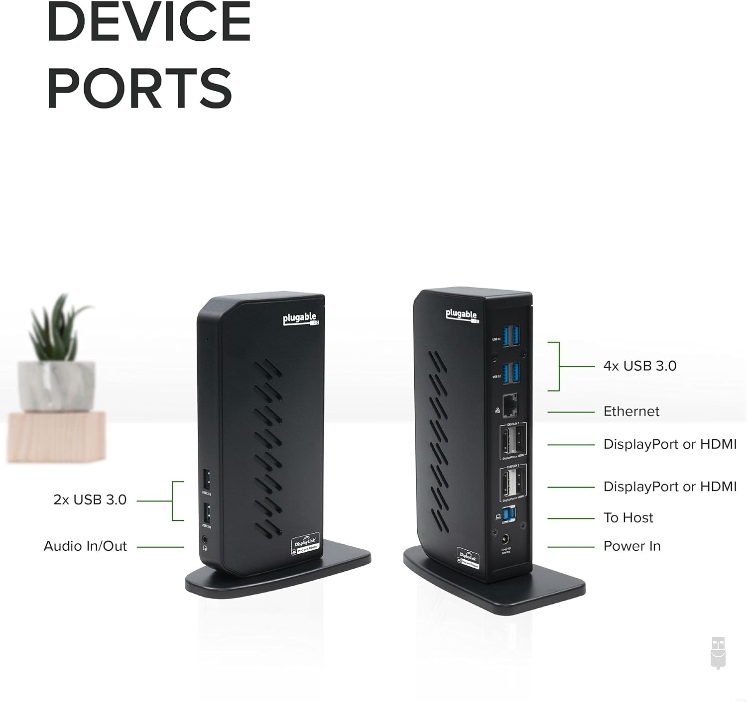 Plugable USB 3.0 and USB-C Dual 4K Display Docking Station with DisplayPort and HDMI for Windows and Mac (Dual 4K DisplayPort & HDMI, Gigabit Ethernet, Audio, 6 USB Ports) Vertical: Electronics