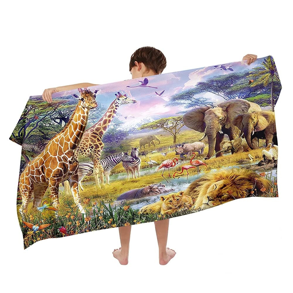 Ulticool Microfibre Children's Towel 140 x 70 cm - Safari Animals Nature Dinosaur - Lightweight Travel Towel Quick-Drying Bath Towel Beach Towel Microfibre - Travel Beach Child Boy