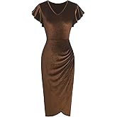 ZAFUL Velvet Dress for Women Wedding Guest Dress Ruffle Sleeve Ruched Bodycon Cocktail Party Dresses