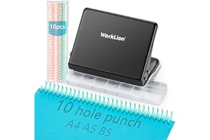 Binding Machine for Planner： WORKLION Metal 10 Hole Punch&Multi Color 30 Hole Loose Leaf Binder Rings(10 pcs) for Making 26 Holes on B5 Paper, 30 Holes on A4, 20 Holes on A5 Book, Black