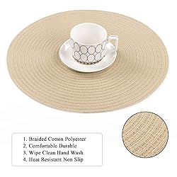 SHACOS 15 inch Round Braided Placemats Set of 6 Non