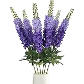 ICBOX 6PCS Delphinium Artificial Silk Flowers 29.5" Purple Fake Flowers Long Stem Faux Hyacinth Flowers for Tall Vase Wedding Home Garden Decor (Bluish Violet)