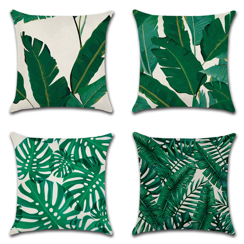 JOTOM Cushion Covers Decorative Throw Pillow Case Sofa Car Pillowcase for Outdoor Home Bed Decor 45 x 45cm,Set of 4 (Green Leaf) — image 1