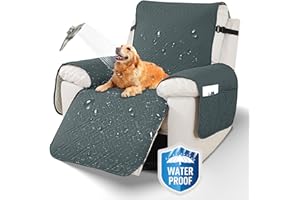 XINEAGE 【Clearance】 100% Waterproof Recliner Cover, Non Slip Recliner Chair Cover with Elastic Band, Washable Recliner Slipcover with Storage Pockets for Kids, Pets (Dark Gray, 23")