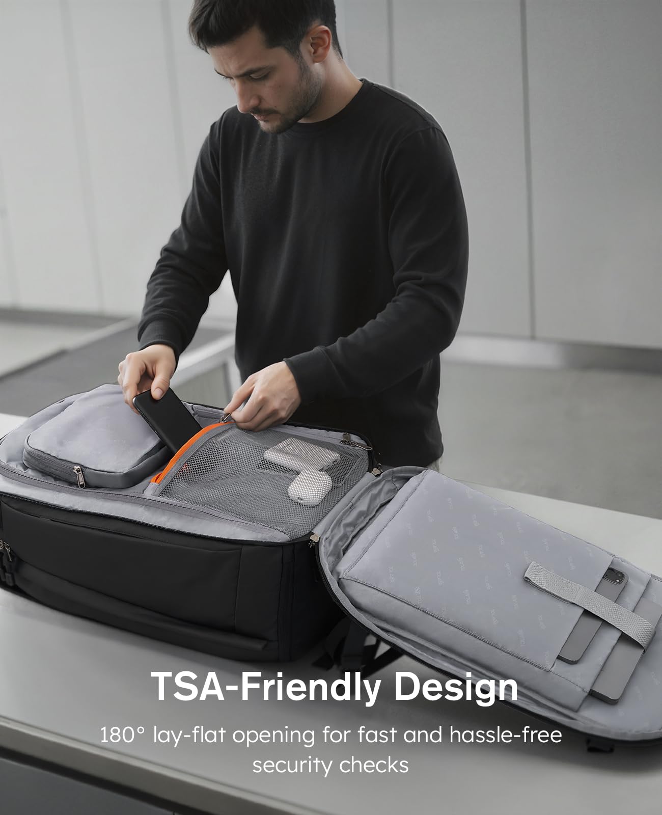 Tolaccea Travel Laptop Backpack, TSA Friendly Flight Approved Carry-on Business Rucksack Work Backpack with Extra Toiletry Bag, Dual Storage for 17.3