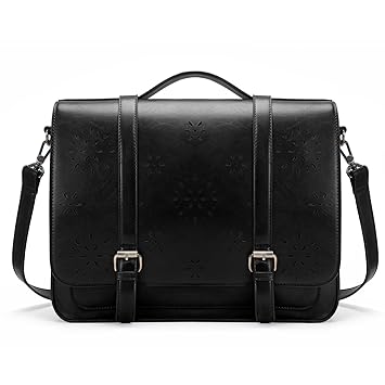 ECOSUSI Damen Schultertasche Vintage Umhängetasche Rucksack Laptoptasche 14,7 Zoll Schwarz