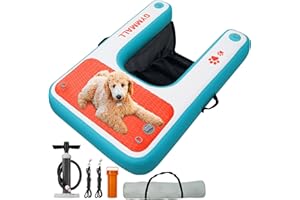 GYMMALL Inflatable Dog Water Ramp Pet Dock Platform Blue, Pet Water Platform for Boat Pool Lake Sea, Non-Slip Safety Floating