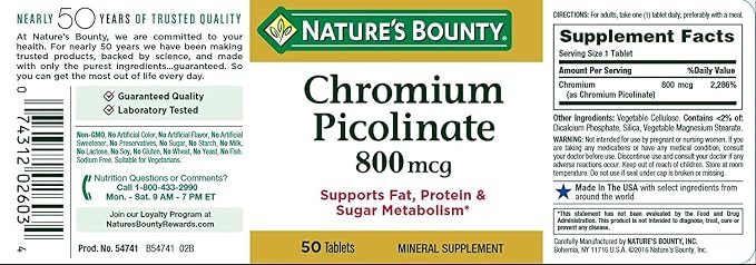 Nature's bounty mega chrom 800mcg 50 count (074312026034)