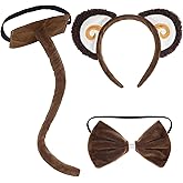 obmwang 3 Pieces Monkey Costume Set Monkey Ears Headband Bowtie and Tail Fancy Animal Cosplay Accessories for Halloween Dress Up Party