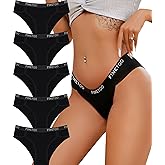 FINETOO Cotton Underwear for Women Cheeky Panties Sexy Hipster Bikini Underwear Elastic Waistband Stretch Briefs 5 Pack