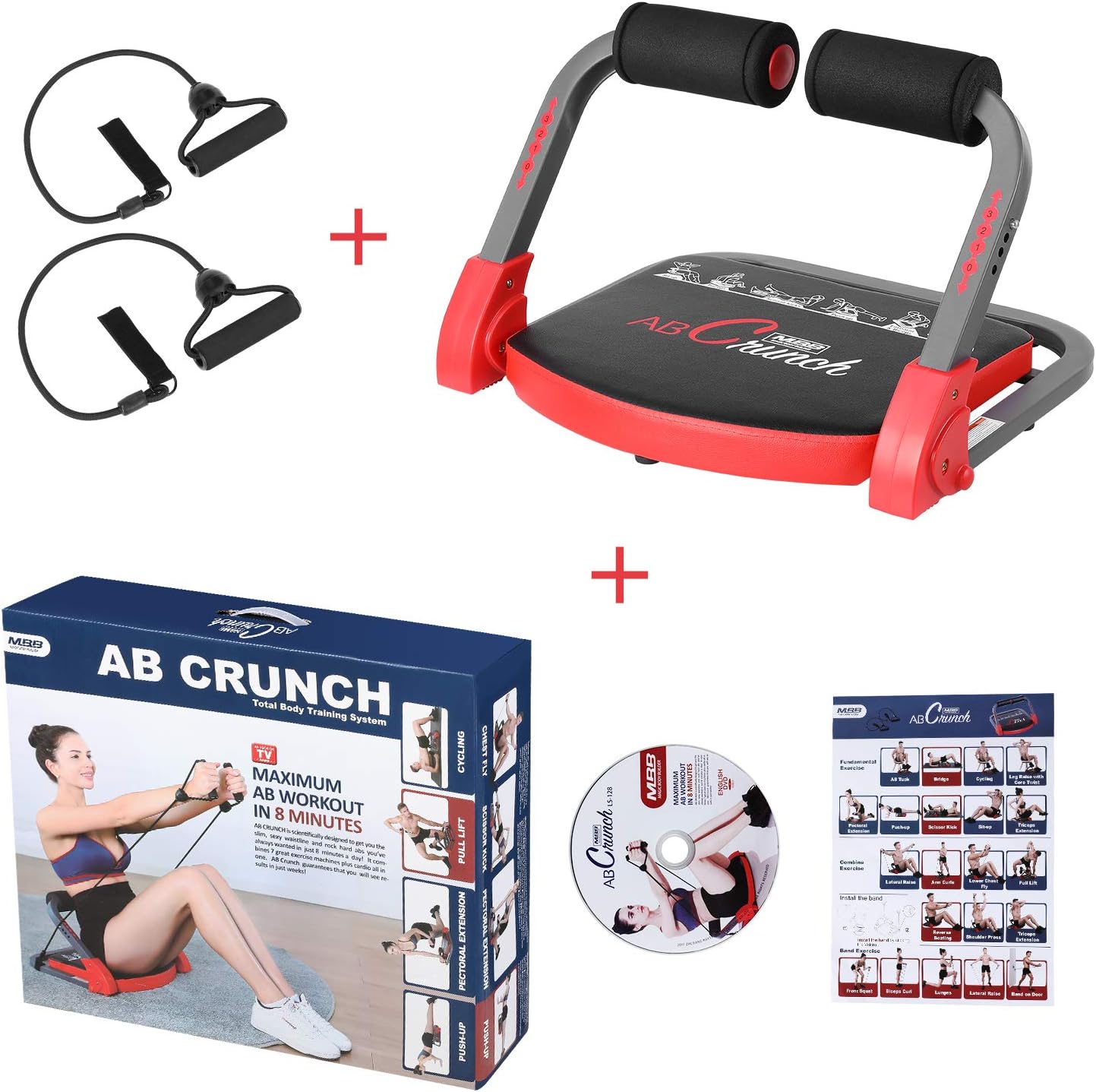 femor Core & Abs Exercise Trainer, Total Body Muscle Building Crunch Training Machine, Home Gym Fitness Equipment for Strength Training with Resistance Bands & Workout Guide : Sports & Outdoors