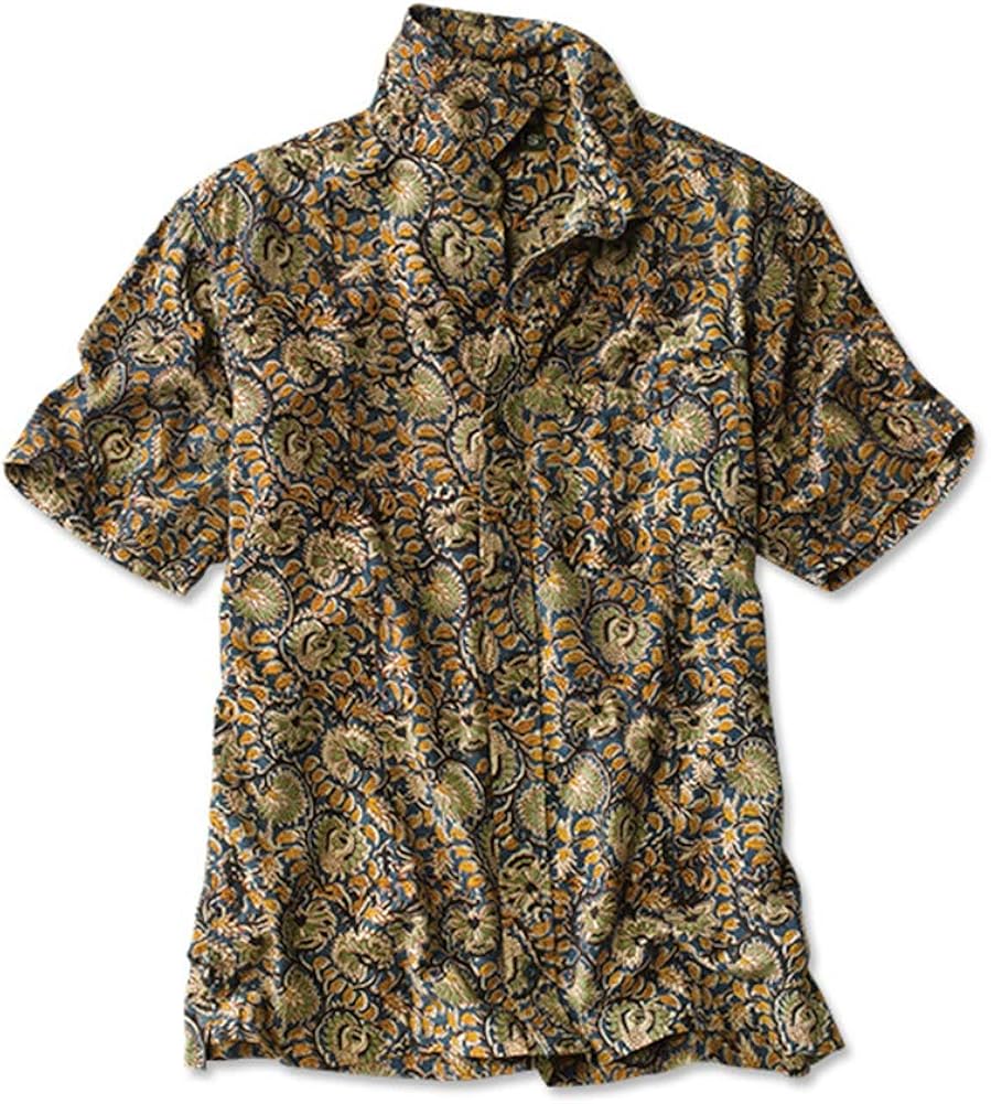 Orvis Men's Indigo Kalamkari Print ShortSleeved Shirt, Large Clothing
