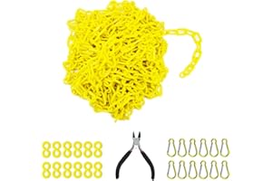 Reliabe1st 50 Feet Yellow Plastic Safety Barrier Chain with 12 S-Hooks and 12 Carabiner Clips | Caution Security Chain Safety Chain for Crowd Control, Construction Site | Safety Barrier