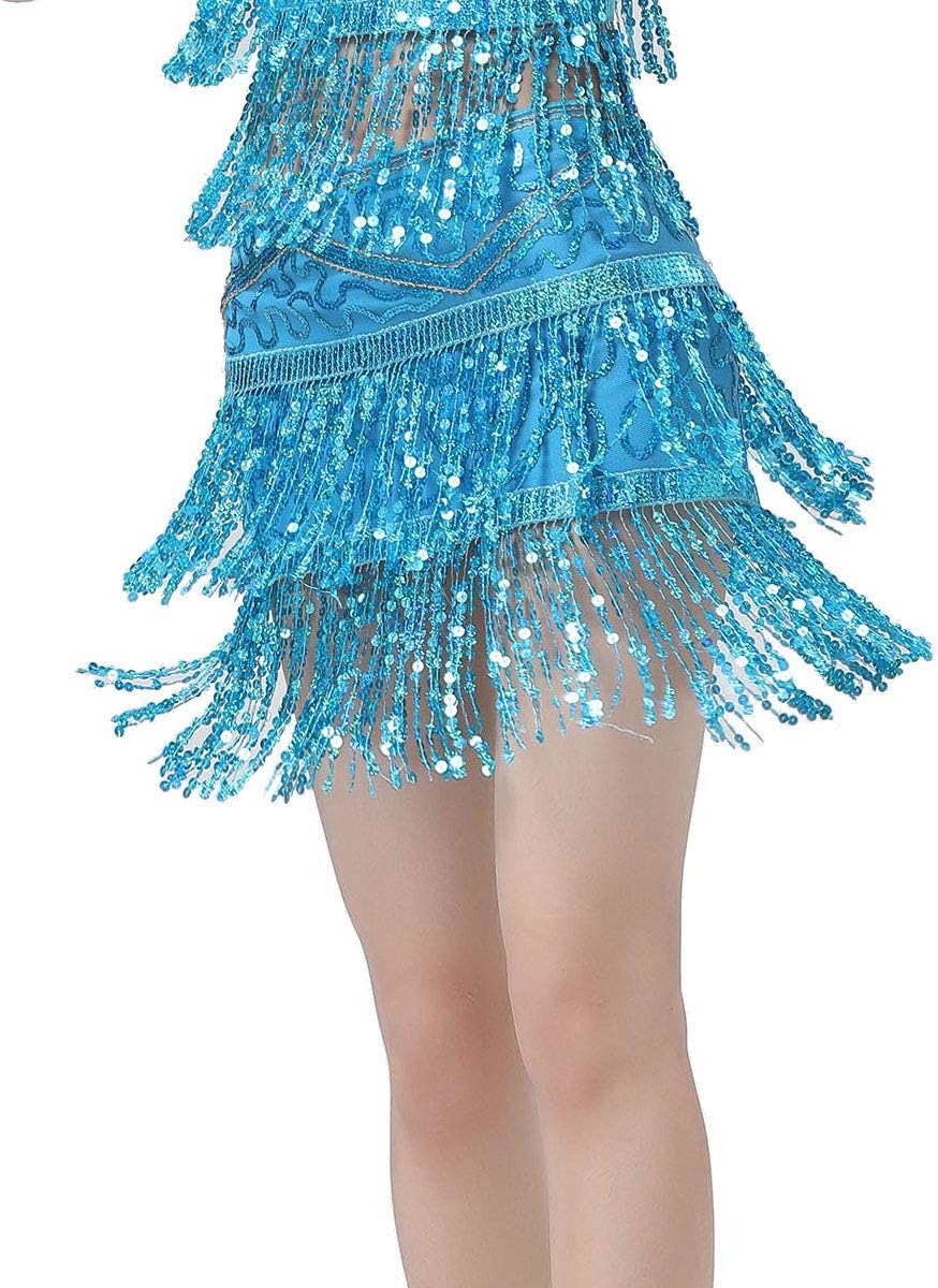 ZLTdream Women's Belly Dance Hip Scarf with Double Rows of Sequins Fringe