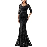 Miusol Women's Elegant V Neck Floral Lace Formal Evening Party Maxi Dress