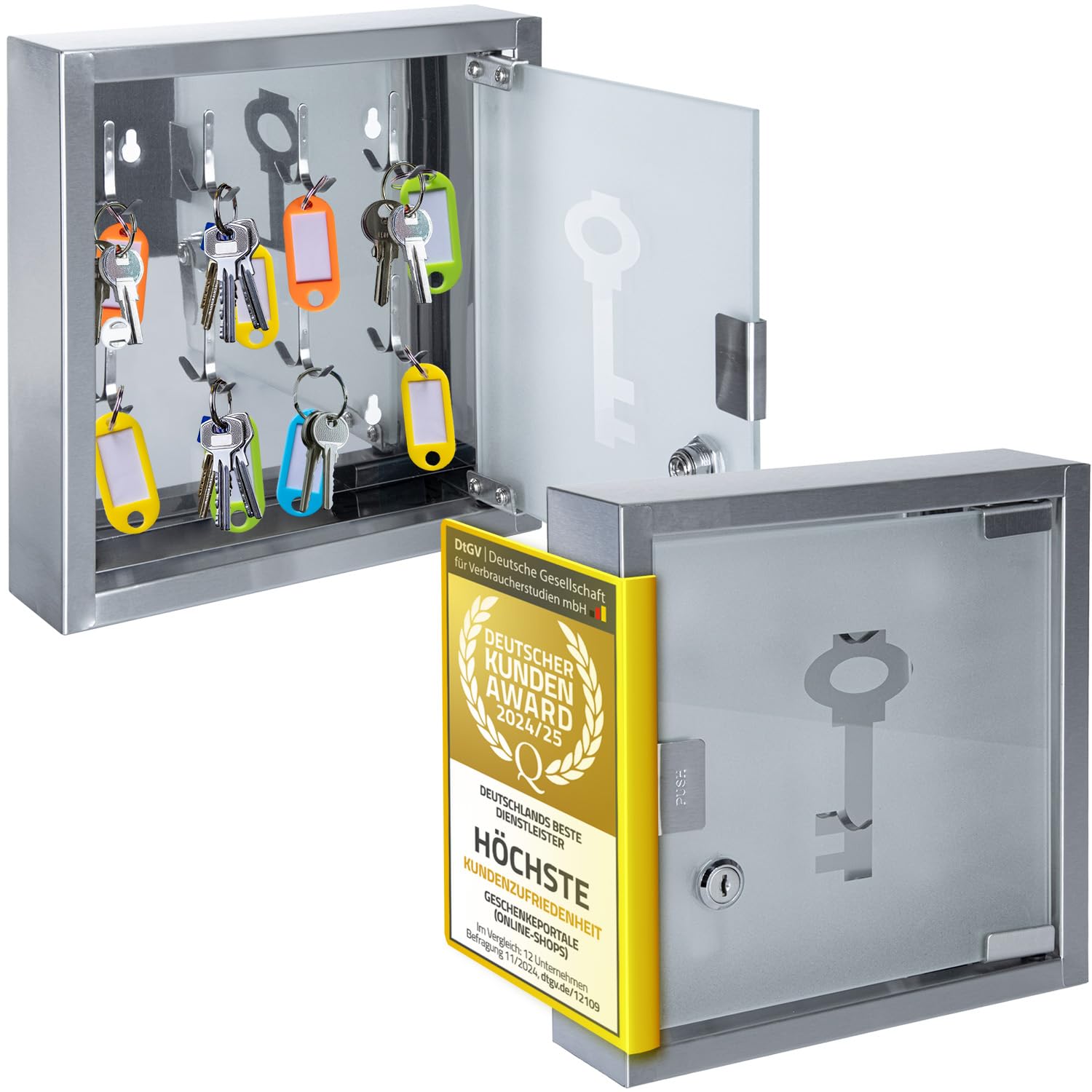 GOODS+GADGETS Stainless steel key cabinet key board key box key cabinet with glass door for the wall (Key Cabinet)