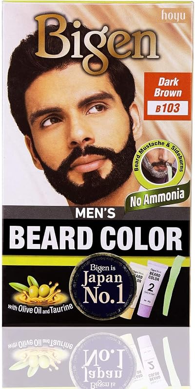 Bigen Men's Beard Colour 103 Dark Brown Aloe Olive Oil No Ammonia Fast Comb