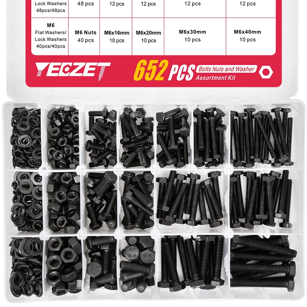 YEEZET 163 Set M4 M5 M6 Heavy Duty Bolts and Nuts Assortment Kit Alloy Steel Grade 8.8 Includes 13 Most Common Sizes D-88W6J-M456-652PCS