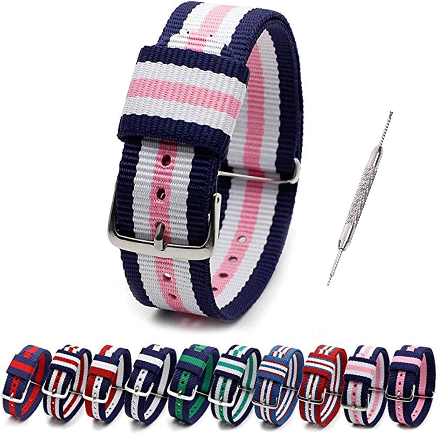 Amazon 時計 ベルト 時計バンド スマートウォッチベルト Senwu ストラップ Nato Strap 14mm 16mm 18mm mmプレミアムballisticナイロン時計バンド Nylon Watch Band 時計ストラップ 簡単交換ベルト Watch Strap ステンレスバックル 取り替え工具付 マルチカラー選択