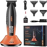VGR 889T Professional Hair Trimmer for Men, 9000RPM High Speed Cordless Hair Clippers Beard Trimmer with Ceramic & DLC T Blade, Zero Gapped Barber Clippers with USB Charging Base, LED Display
