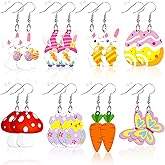 AUGSUN Easter Earrings for Women - 8 Pairs Bunny Acrylic Earrings with Double Side Design for Easter Day