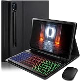 Case Keyboard for Samsung Galaxy Tab S10 Lite / S10 FE / S9 FE / S9 / S8 10.9-11 inch Cover - 7 Color Rainbow Change Backlit Detachable Magnetic Keyboard with S Pen Holder with Mouse - Black