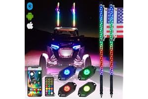 OHMU 2Pcs 3FT Led Whips and 3rd-Gen Rocks Lights Combo Bluetooth and Remote Control,Upgraded Higher Brightness 360° Spiral RGB Chasing Lighted Antenna Whips and Neon Pods