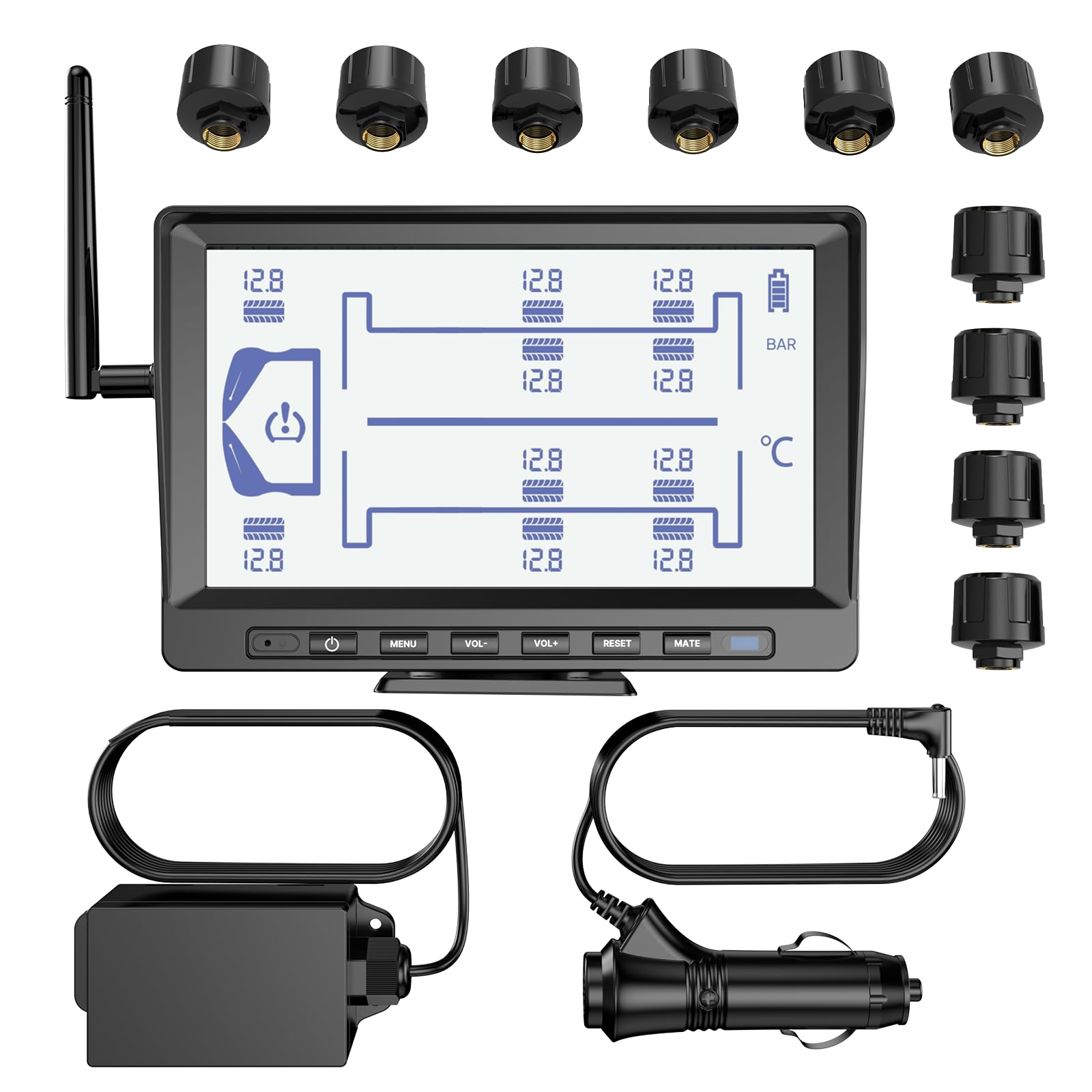 Photo 1 of TPMS, Trailer Tire Pressure Monitoring System with 10 Sensors, Signal Booster, Solar-USB Charging, Temperature, Pressure Real-Time Monitoring and Alarm for RV, Trailer, Heavy Trucks