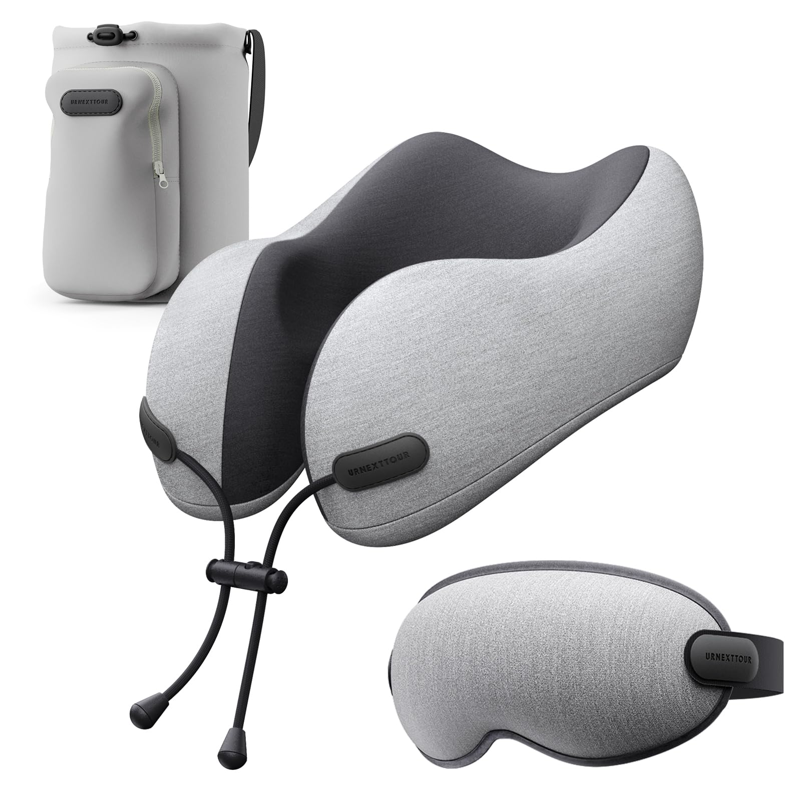 Photo 1 of urnexttour Neck Pillow for Travel Memory Foam Design Models Pillows with Zero Eye Pressure 3D Eye Mask and Compact Bag Traveling Essentials Plane Car Flight Rest Sleeping Use Adult, Light Gray