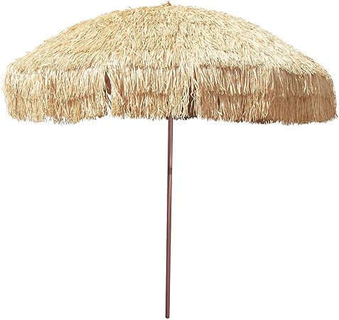 Amazon Com 8 Hula Umbrella Thatched Tiki Patio Umbrella Natural Color 8 Foot Diameter Tropical Look Aluminum Pole 16 Fiberglass Ribs Garden Outdoor