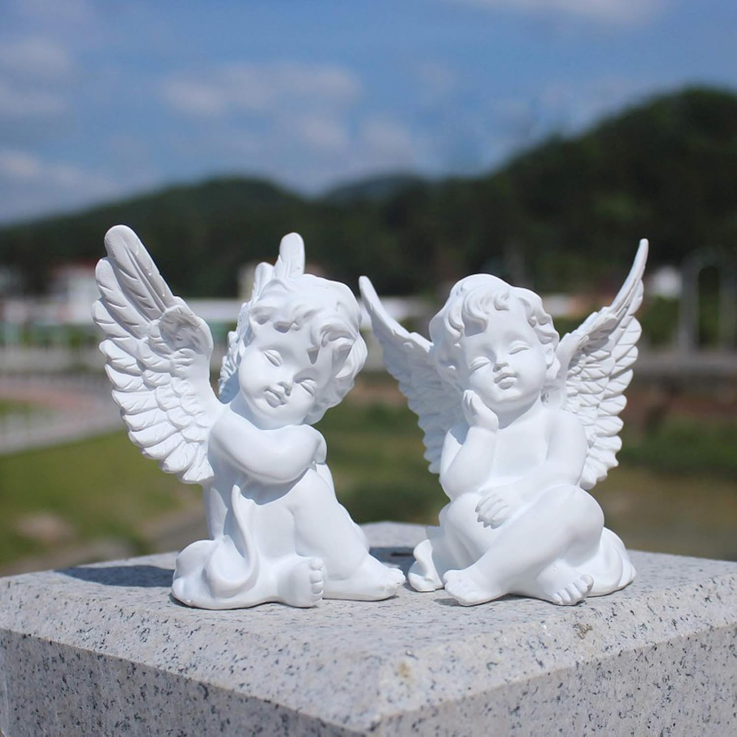 Aifeer Set of 2 Cherubs Angels Resin Garden Statue Figurine, Indoor