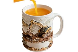Ceramic Coffee Mug - 11oz Excavator Drinking Mug with Handle | 3D Relief Beverage Cup,for Office Travel Living Room Home Cafe