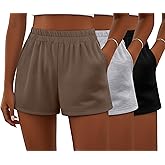 Ficerd 3 Pack Women's Sweat Shorts, Elastic High Waist Casual Summer Lounge Comfy Athletic Shorts with Pockets