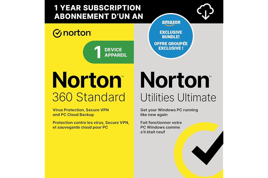 Exclusive Bundle: Norton 360 Standard 1 Device with Norton Utilities Ultimate (for 10 Windows PCs), 1-Year Subscription [Down