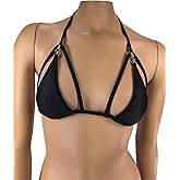 Exotic Dancewear Triangle Bikini Top Swimwear Rave Outfits Skimpy Strappy String Adjustable Swimwear Bikini Bra with Connector Strip Wear