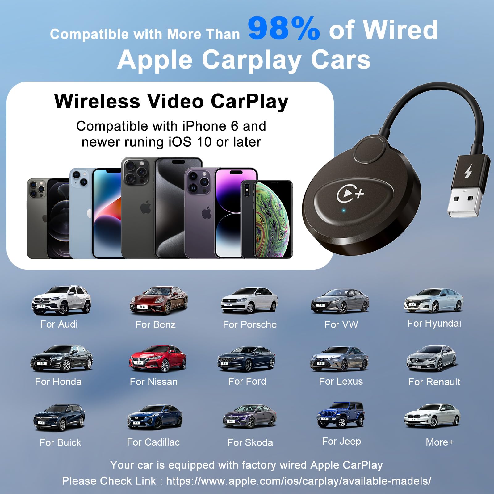 Wireless Carplay Adapter Built in YouTube Net-Flix,Carplay Wireless Magic Box for Wired Car Play to Wire-Less Support YouTube Net-Flix Tiktok Video Play,Easy Plug and Play_Golden