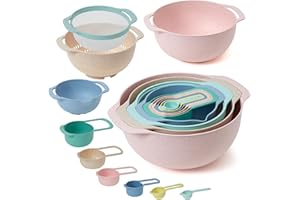 COMFORNITURE 10 Pcs Plastic Mixing Bowls Set with Measuring Spoon, Colorful Serving Bowls for Kitchen, Ideal for Baking, Prepping, Nesting Bowls for Space Saving Storage