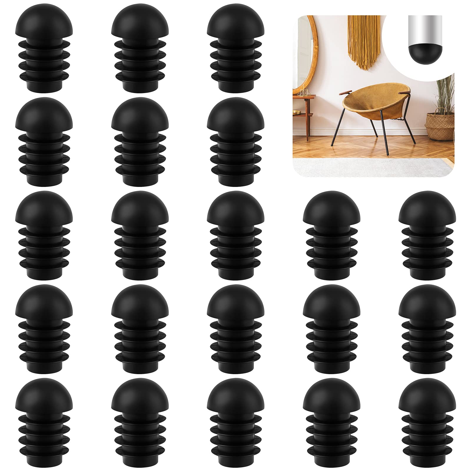 50 Pcs Round Plastic Plug, 19mm Round End Pipe Plugs, Black Tubing End Cap Plugs, Tube Inserts Tube Domed Inserts, Chair Leg End Caps Plastic Plug Protectors for Furniture Legs