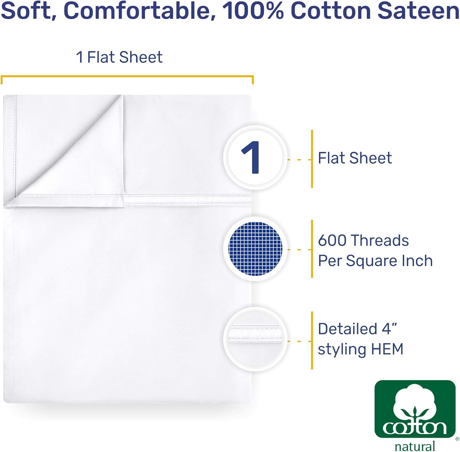 California Design Den Dusty Blue Flat Sheet Twin-Size - 600 Thread Count 100% Natural Cotton, Hotel Quality 1 Piece Top Sheet, Luxe Sateen Weave Bedsheet: Home & Kitchen