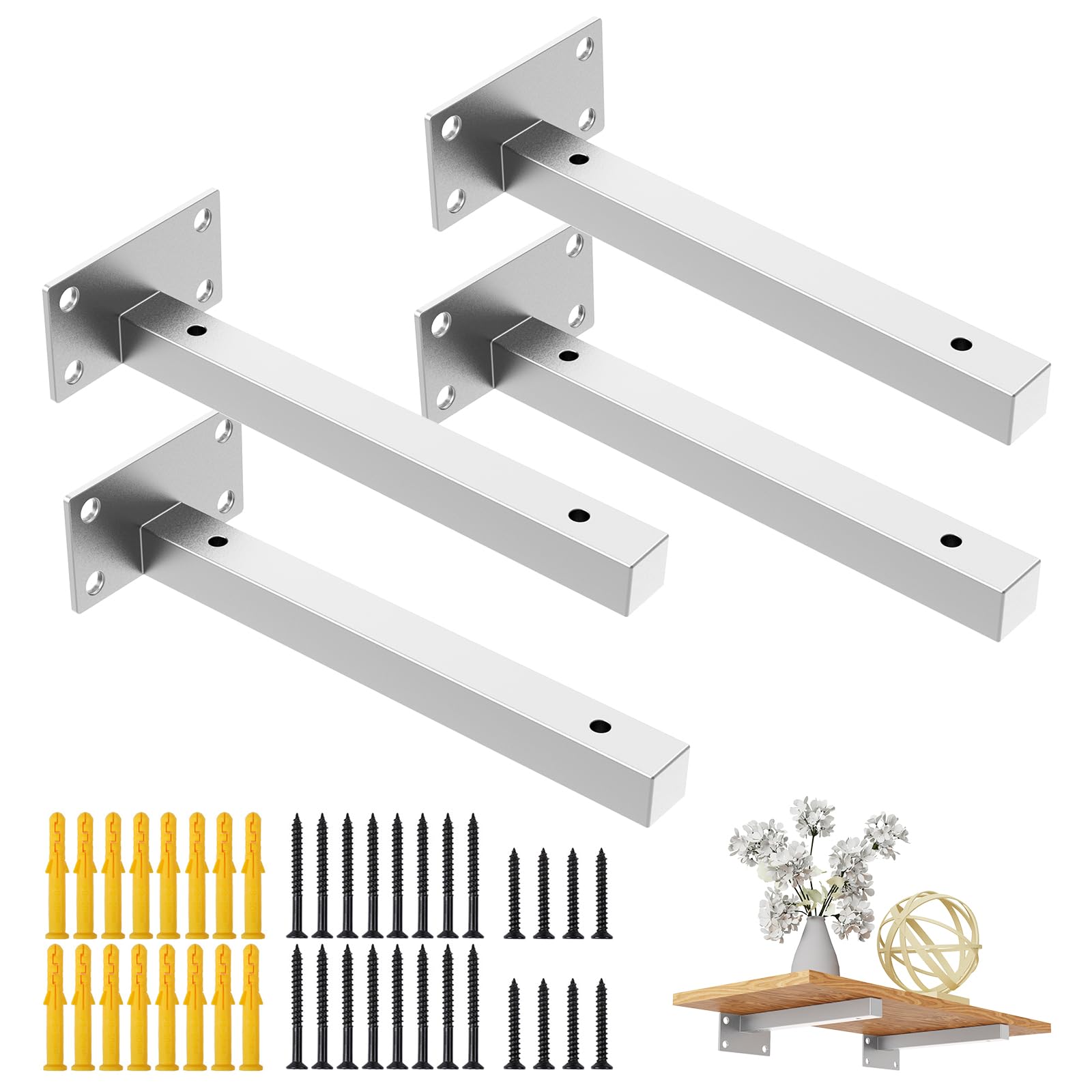 Pack of 4 Wall Brackets, Shelf Brackets, Heavy Duty Brackets, Wall Shelf, Goods Holder, Floating Metal Shelf Brackets for Wall Console, Made of Stainless Steel, 70 kg Load Capacity (25 cm/10 Inches)