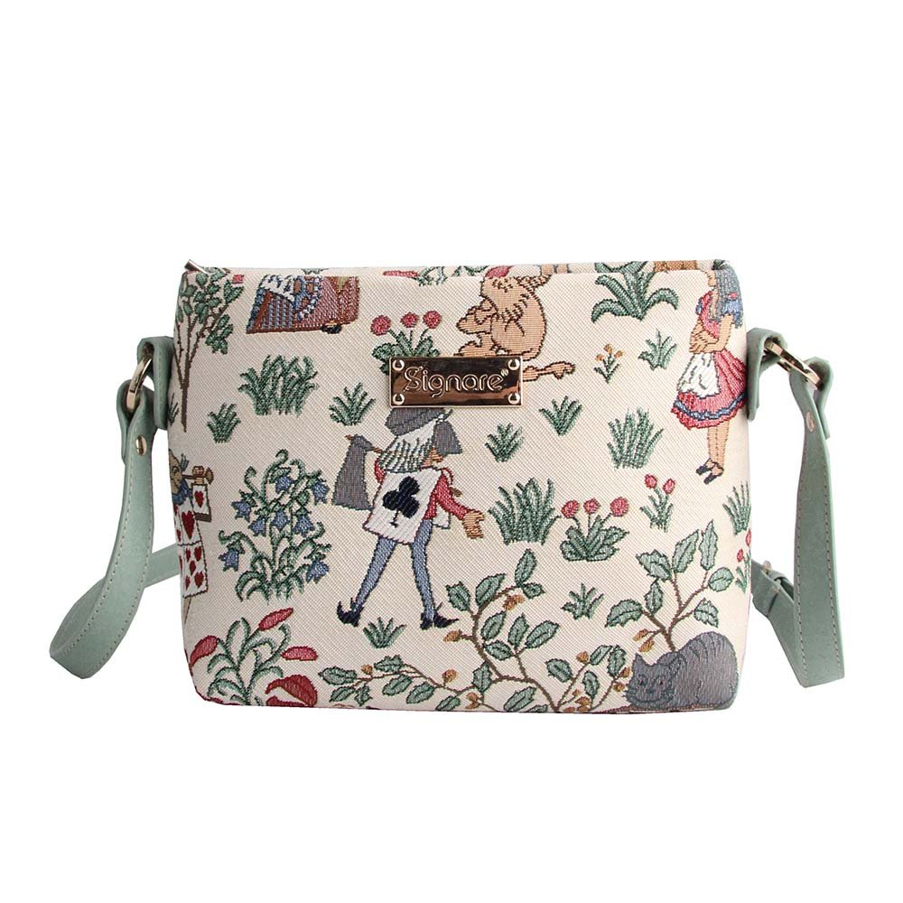 Signare Tapestry Crossbody Bag Small Shoulder Bag for Women with Garden Flower and Creature (Alice in Wonderland; XB02-ALICE)