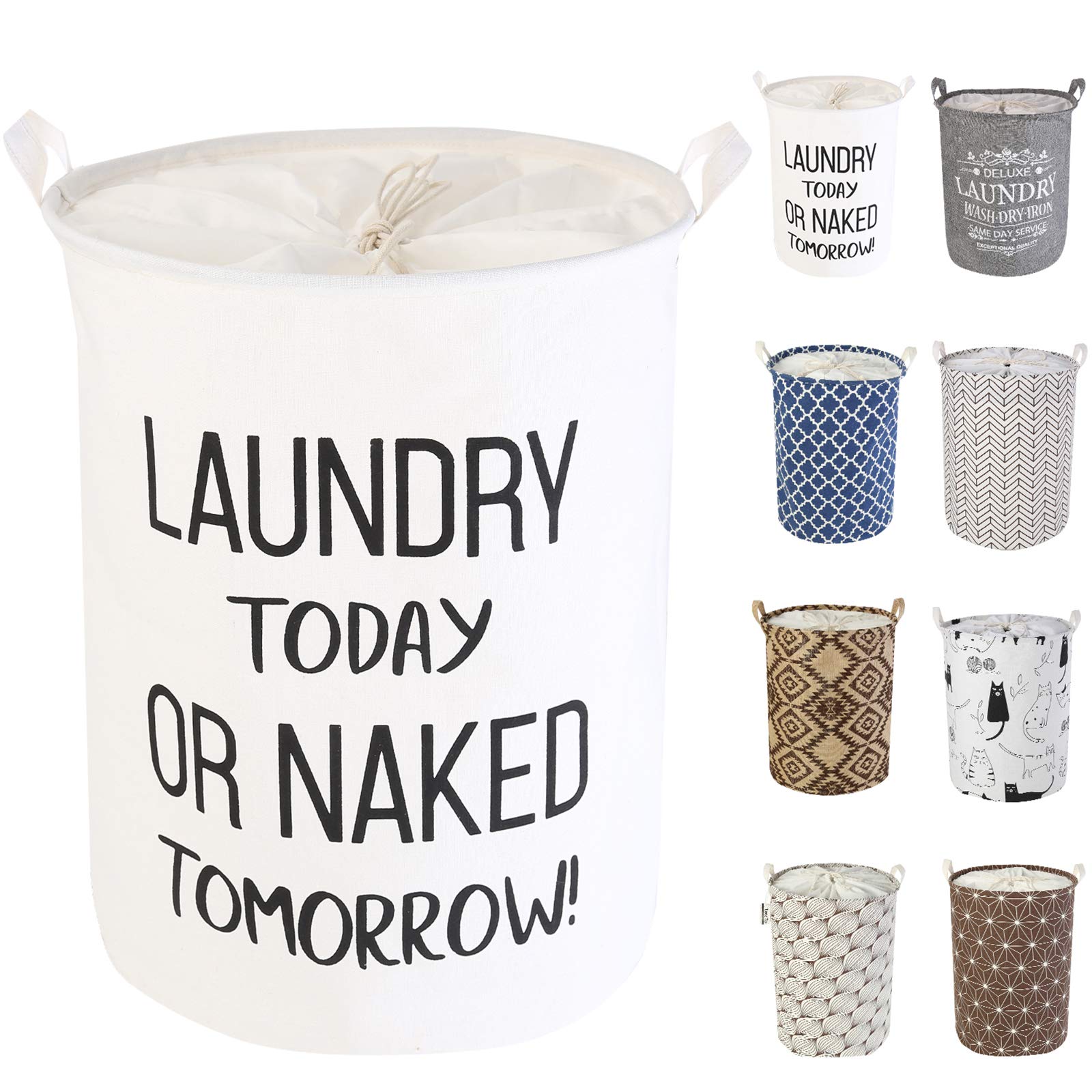 LessMo 17.7" Laundry Basket, Foldable Laundry Basket Storage Sorter, Drawstring Waterproof Closure for Dust-proof, for Room, Large Cotton and Linen Fabric
