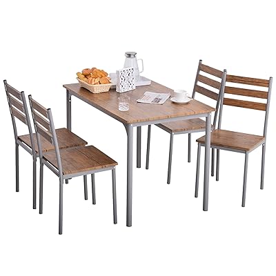 HOMCOM Modern 5-Piece Wooden Dining Set with Metal Legs, Brown