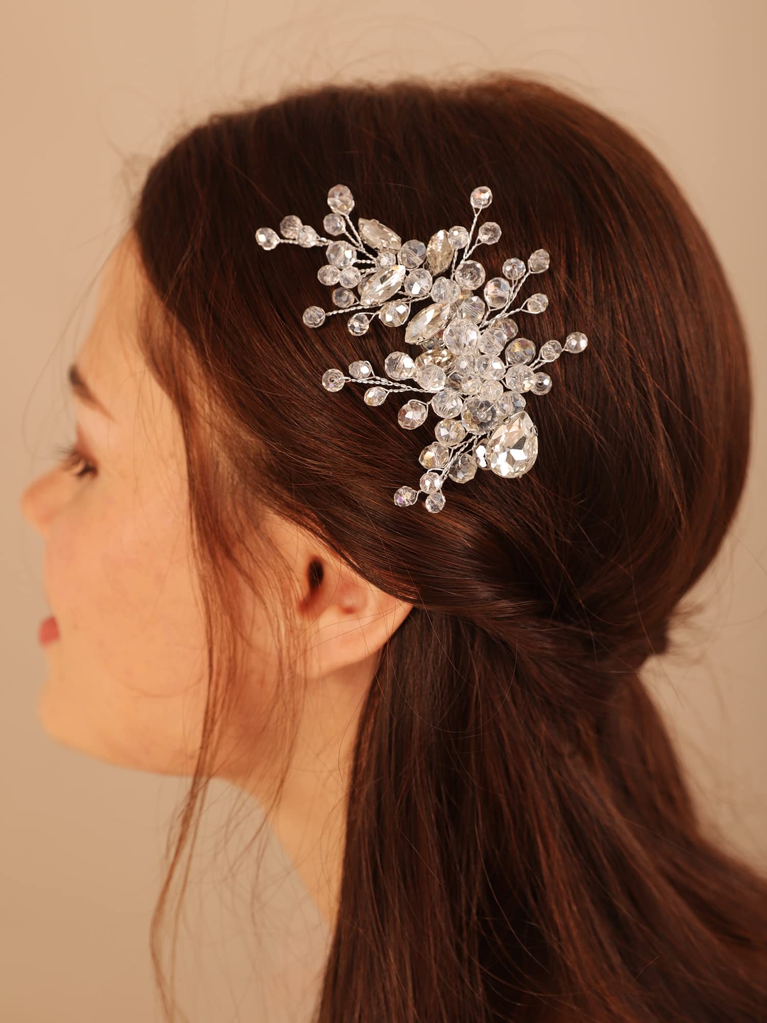 Kercisbeauty Wedding Hair Side Comb Pink Hair Piece for Wedding Brides Bridesmaid Flower Girls Handmade Banquet Crystal Hair Jewelry (Pink)