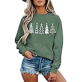 SOFEON Christmas Sweatshirts Women Funny Xmas Trees Graphic Long Sleeve Crewneck Shirt Winter Tops Loose Casual Pullover