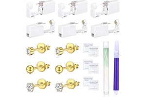 DJCIW 14PCS Ear Piercing Kit Set for Safe and Precise Ear Piercings, Ear Piercing Gun Kit with Cubic Zirconia Stainless Steel