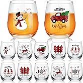 Zhehao 12 Pcs Plaid Joy Christmas Wine Glass 12oz Xmas Patterns Stemless Wine Glass Christmas Themed Drinking Cups Xmas Party Gift for Party Event Hand Wash Only Holiday Gift for Lovers
