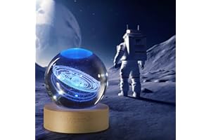 KPNUWN 3D Solar System Ball Night Light with Stand, Clear Glass Ball Light, 3.07 inch Crystal Lamp 16 Color Changing Night Light for Bedroom Decor, Ideal Birthday Gift for Teens Boys and Girls